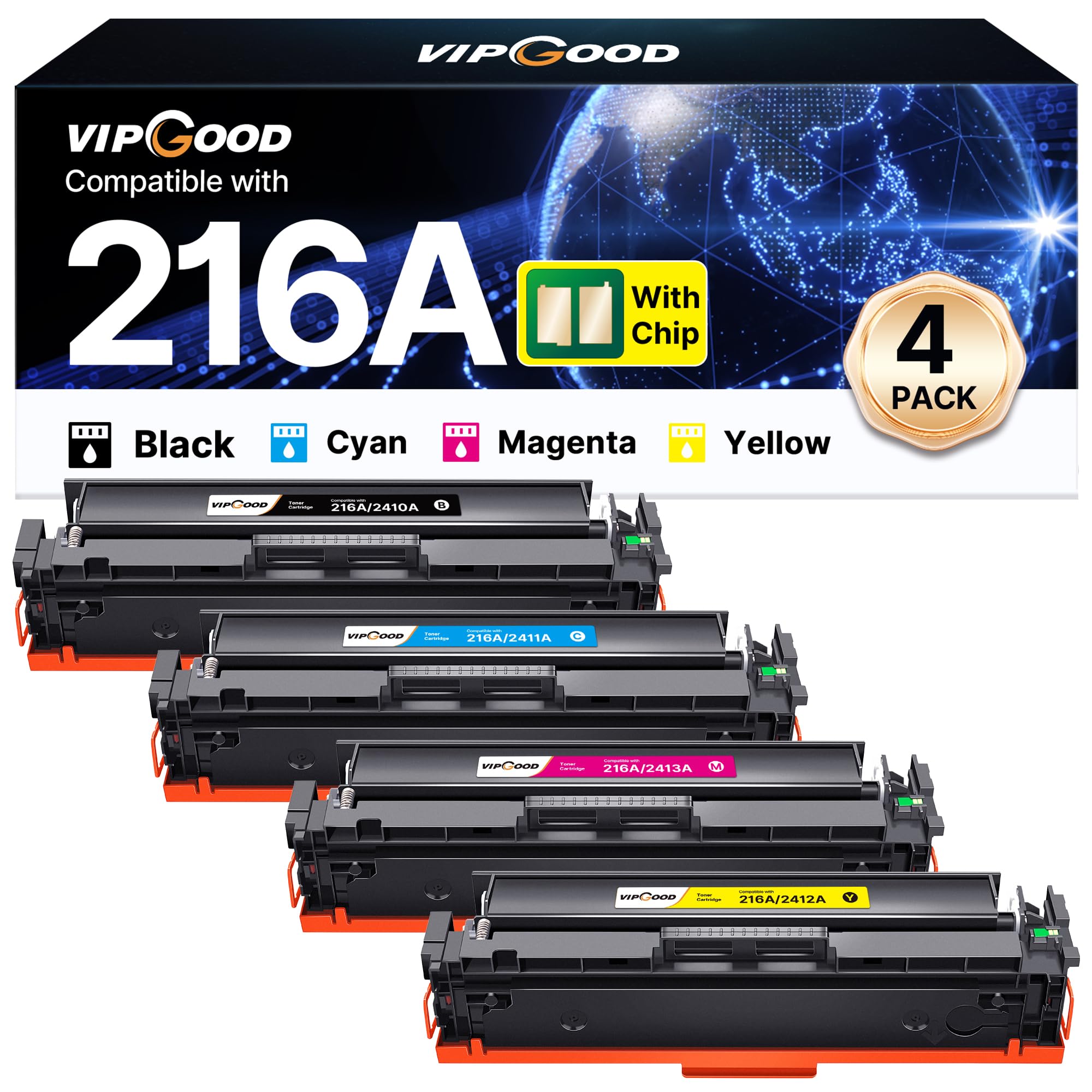 VIPGOOD 216A (Con Chip) Cartucce toner Compatibile per HP 216A per HP Color LaserJet Pro MFP M183fw M182n M182nw M183fdw M155dw M155nw W2410A W2411A W2412A W2413A (Nero Ciano Giallo Magenta, 4-Pack)