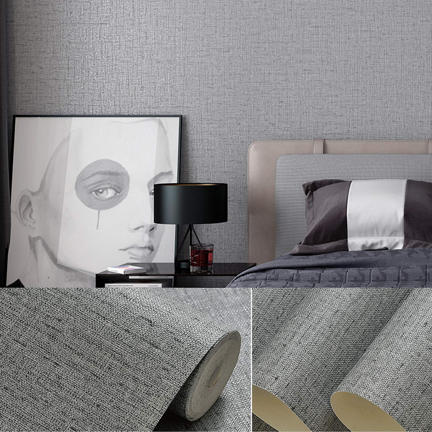 Grasscloth Peel and Stick Wallpaper Gray Contact Paper Removable Wallpaper Self Adhesive Wallpaper for Home Decor Wallpaper Decorative Wallpaper for Wall Shelf Drawers Liner Vinyl Roll 15.7"x118"