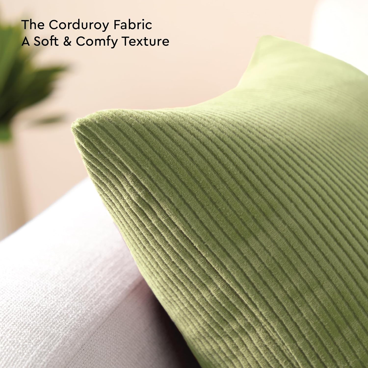 Encasa XO Corduroy Throw Pillows Covers 24"x24", Set of 2 Soft Textured Striped Boho Pillow Covers | Decorative and Cozy Cushion Cases for Home Decor and Sofa Living Room (Sage)