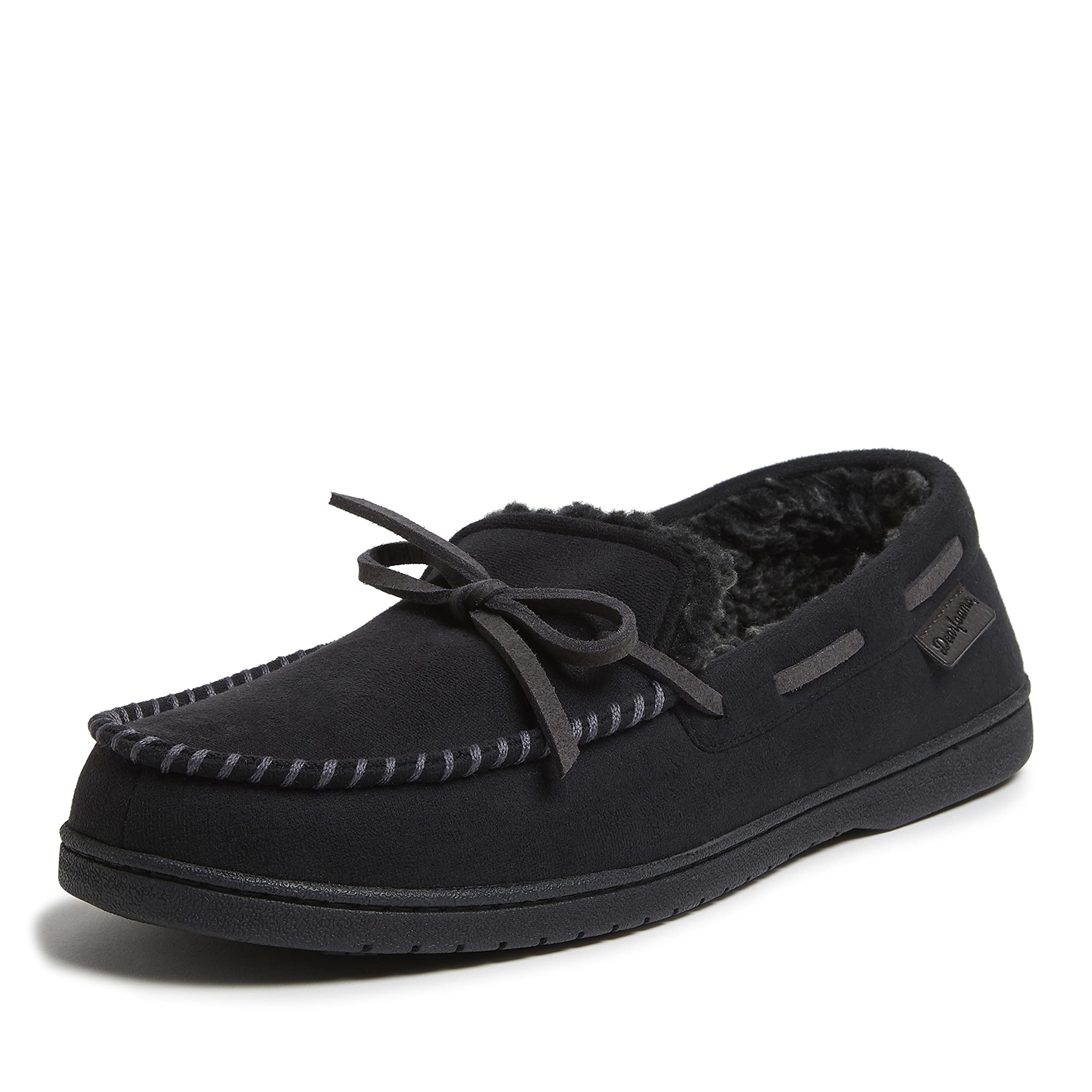 Dearfoams Mens Microsuede Moccasin with Tie Slipper