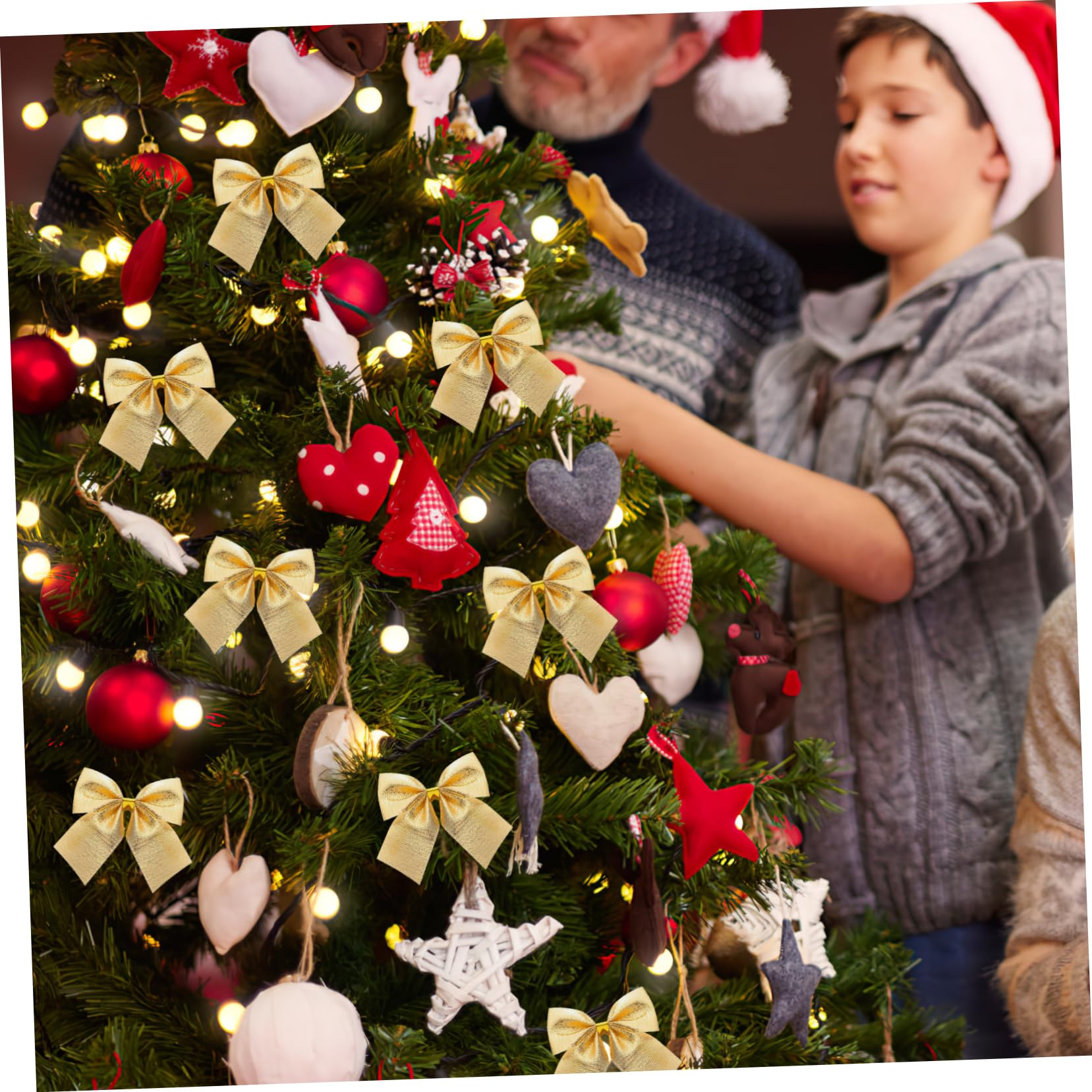 PRETYZOOM Juego de 12 Moños Dorados para Árbol de Navidad de Cinta de Satén, Adornos Delicados para Decorar y Crear Ambiente Festivo Hogar