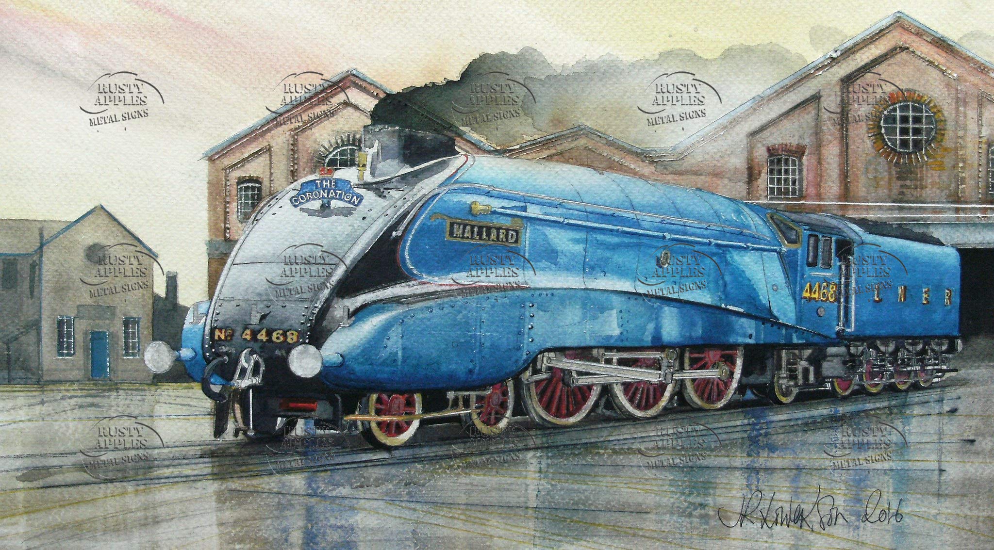 The Rusty Apples Metal Sign Co Blue - The Mallard – The Great British Steam Train - Metal Wall Art (16” X 12” 400 X 300 Mm)