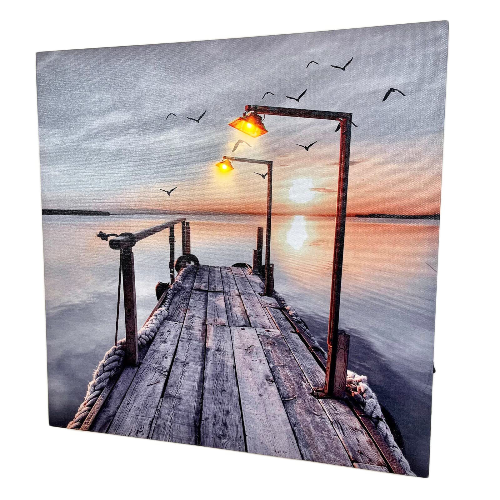 Darthome Ltd LED Wall Art Seashore Jetty Scene Canvas Light Up HD Home Decor Picture Gift 40x40cm