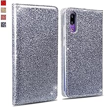 Huawei P20 Case, Luxury Bling Premium PU Leather Flip Wallet Case Cover [Full Protection] Protective Bumper Folio Flip Case for Huawei P20 (Silver Grey)