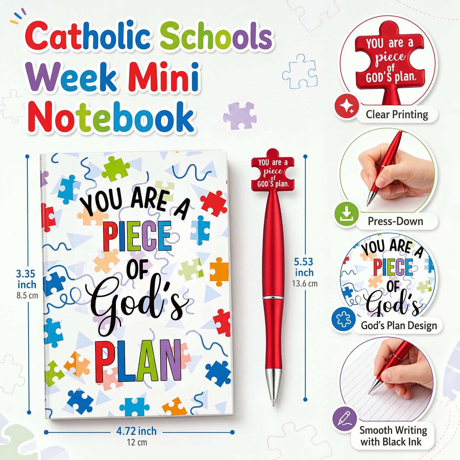 Sayglossy Lot de 30 mini carnets de notes en vrac avec stylos à bille et carnet pour étudiants, enseignants, événements scolaires, fêtes religieuses (catholique)