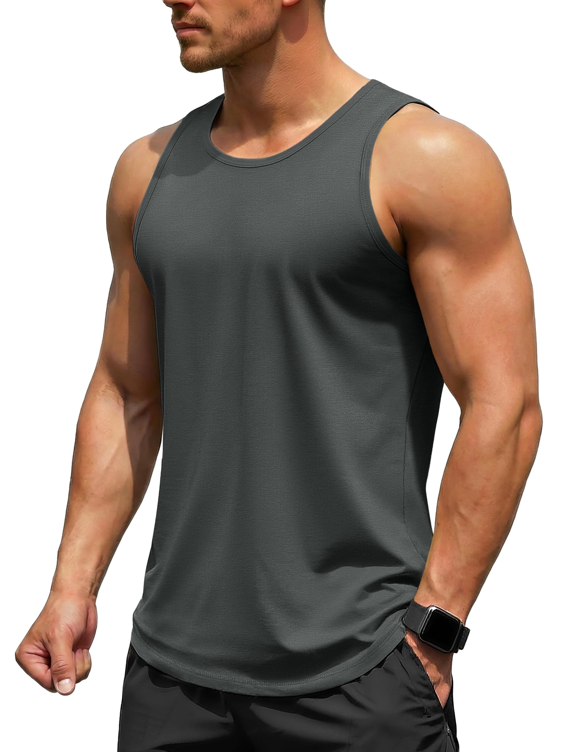TACVASEN Tanktop Herren Trägershirt UV Schutz Ärmelloses Baumwolle Shirt Gym Fitness Achselshirts Sport Outdoor Sommer