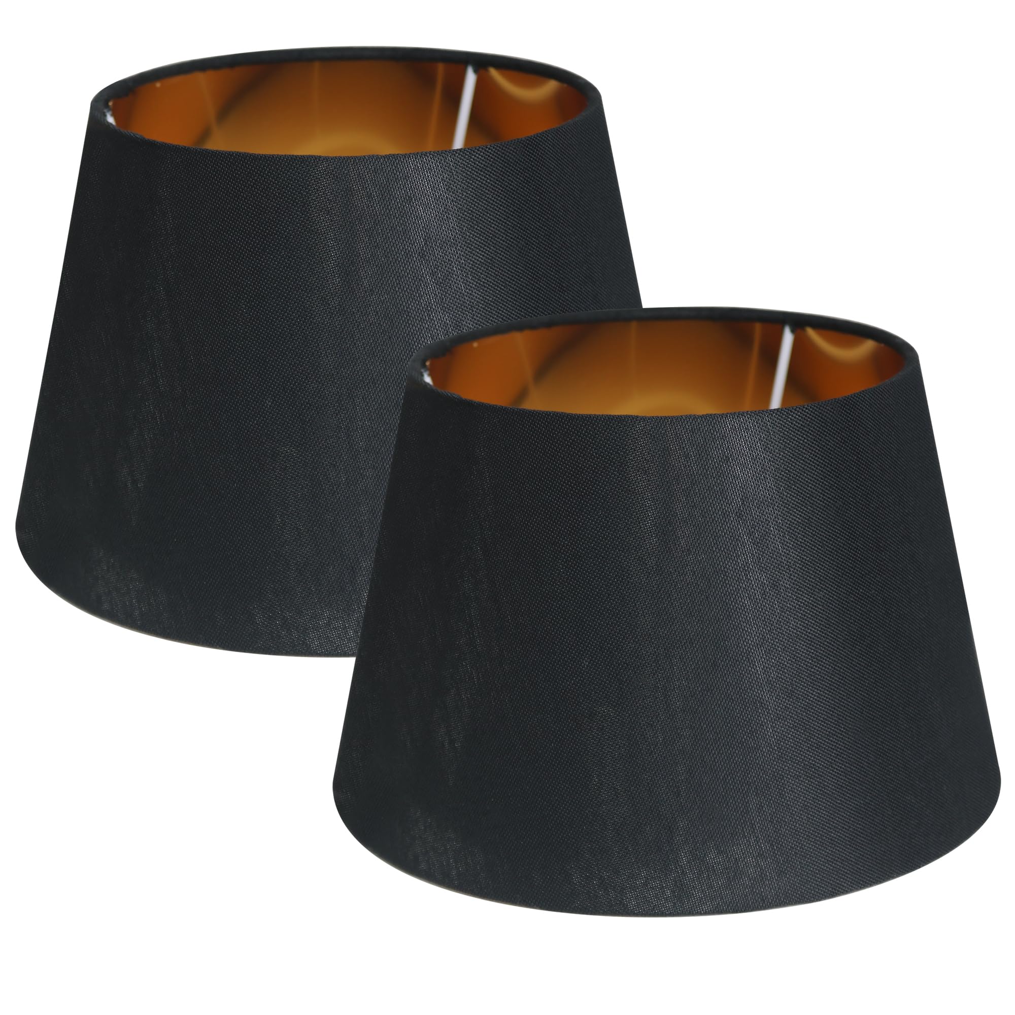 Sinta 2 Pcs 9" Modern Tapered Lamp Shade Replacement Black Fabric Simple Style Light Shade with Gold Lining for E27/E14 Table Lamp/Wall Lamp