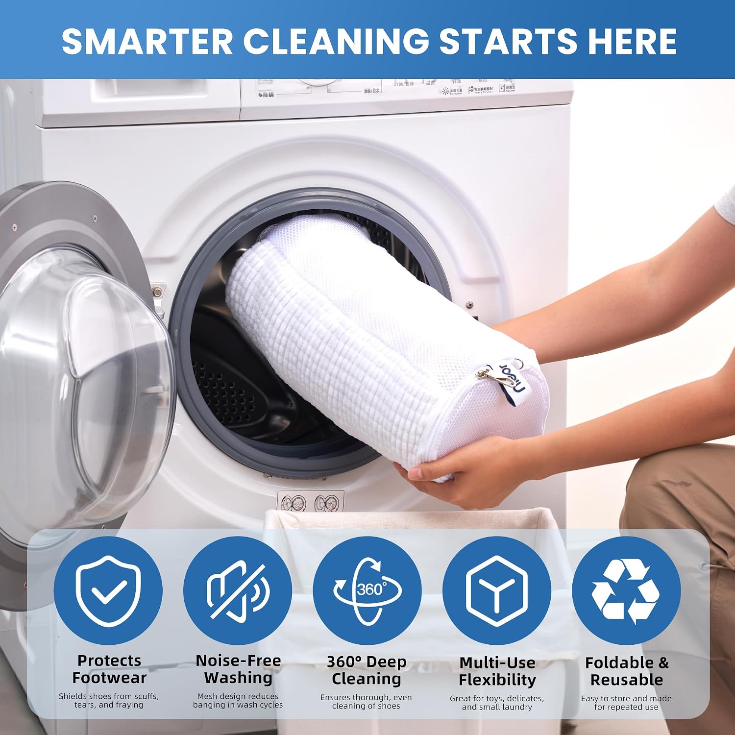 Shoe Washing Machine Bag 2pcs, White - Reusable Shoe Laundry Bags for Washer & Dryer, 360 Deep Clean for Sneakers, Tennis Shoes, Slippers, Durable, Quiet Operation, Protects Shoes, Versatile Use
