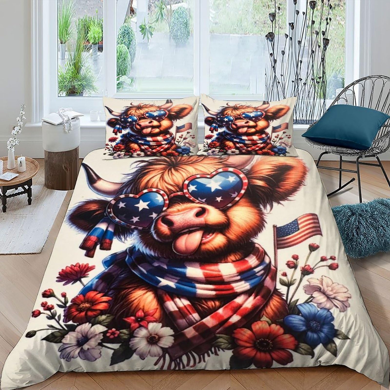 Housse de couette Highlands 220x240 cm parure de lit 3 pièces microfibre avec taies d'oreiller