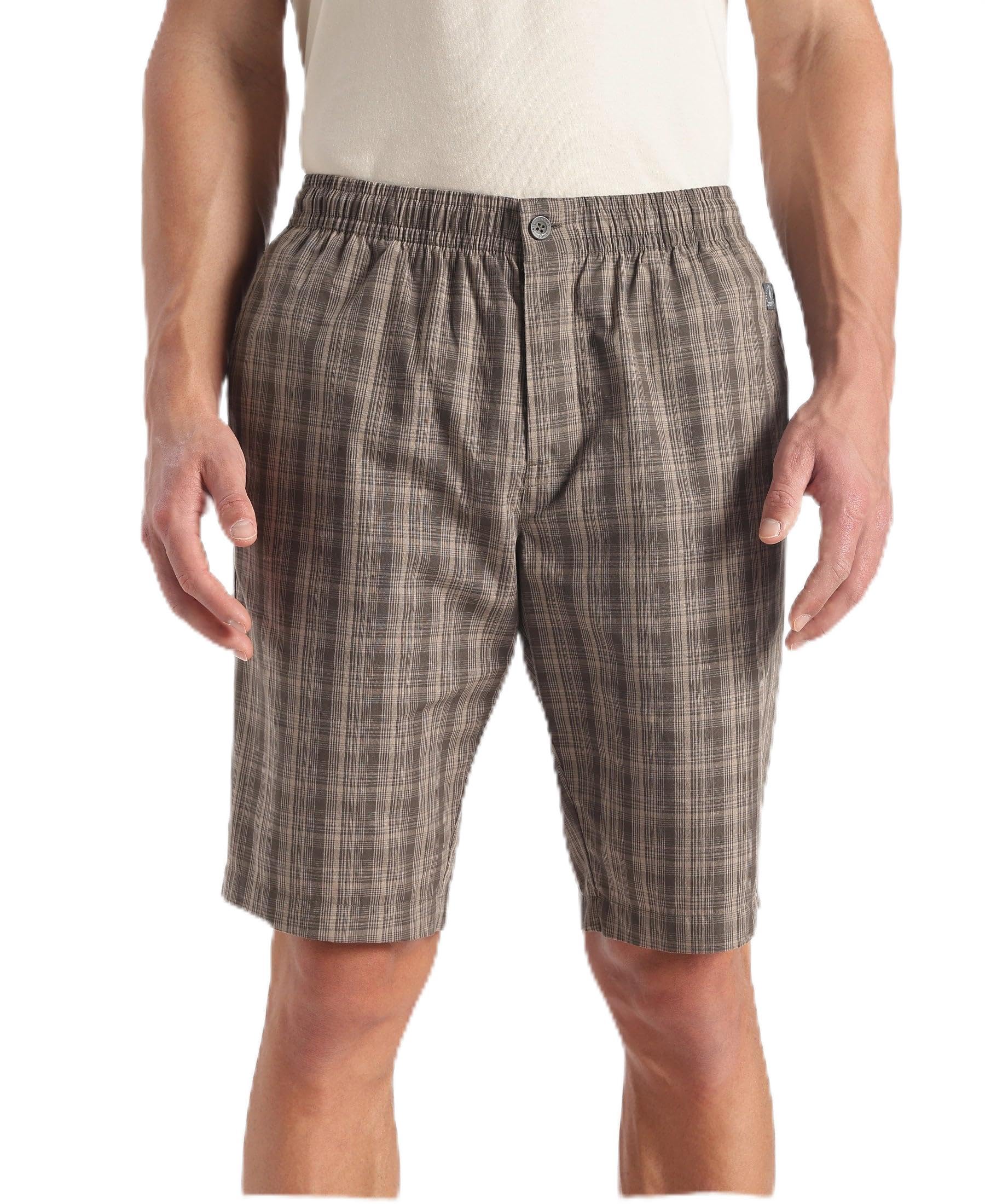 jockey 9005 Men's Super Combed Mercerized Cotton Woven Fabric Regular Fit Checkered Bermuda with Side Pockets_Black Olive_S-picture-32