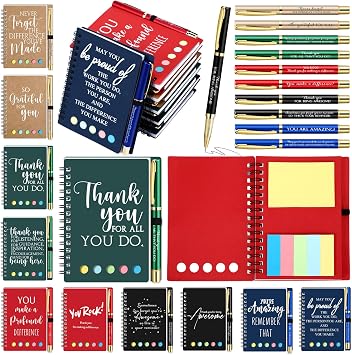 Chiisong 20 Sets End of Year Teachen Appreciation Gifts Bulk Cna Week Inspirational Spiral Notebook and Pen with Sticky Note Thank You Graduation Gift for Nurse Coworker Employee Staff Multicolor