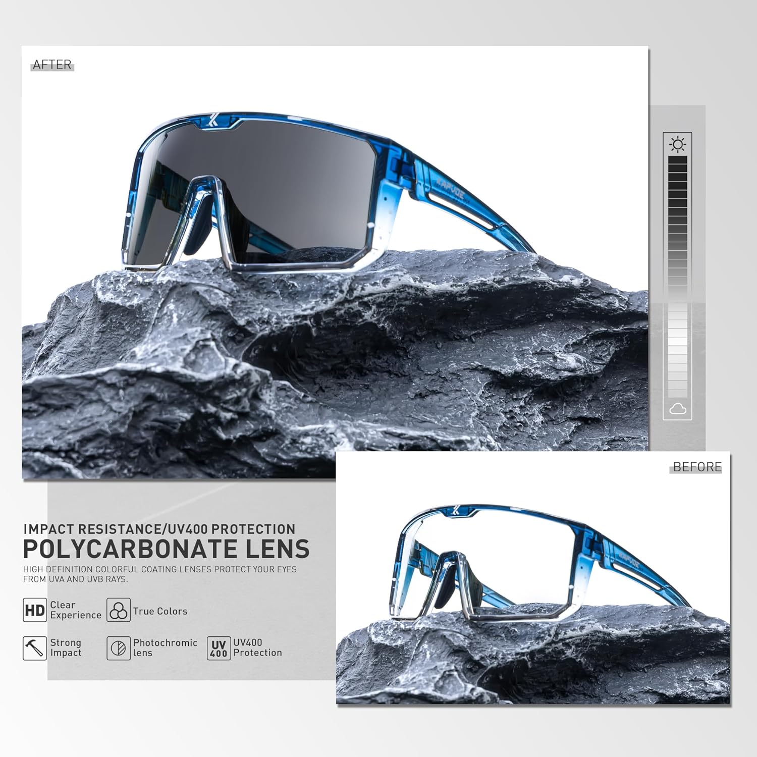 KAPVOE Photochromic Cycling Glasses Men Women Clear Mountain Bike Sunglasses MTB Bicycle Riding Sports Triathlon Running K232