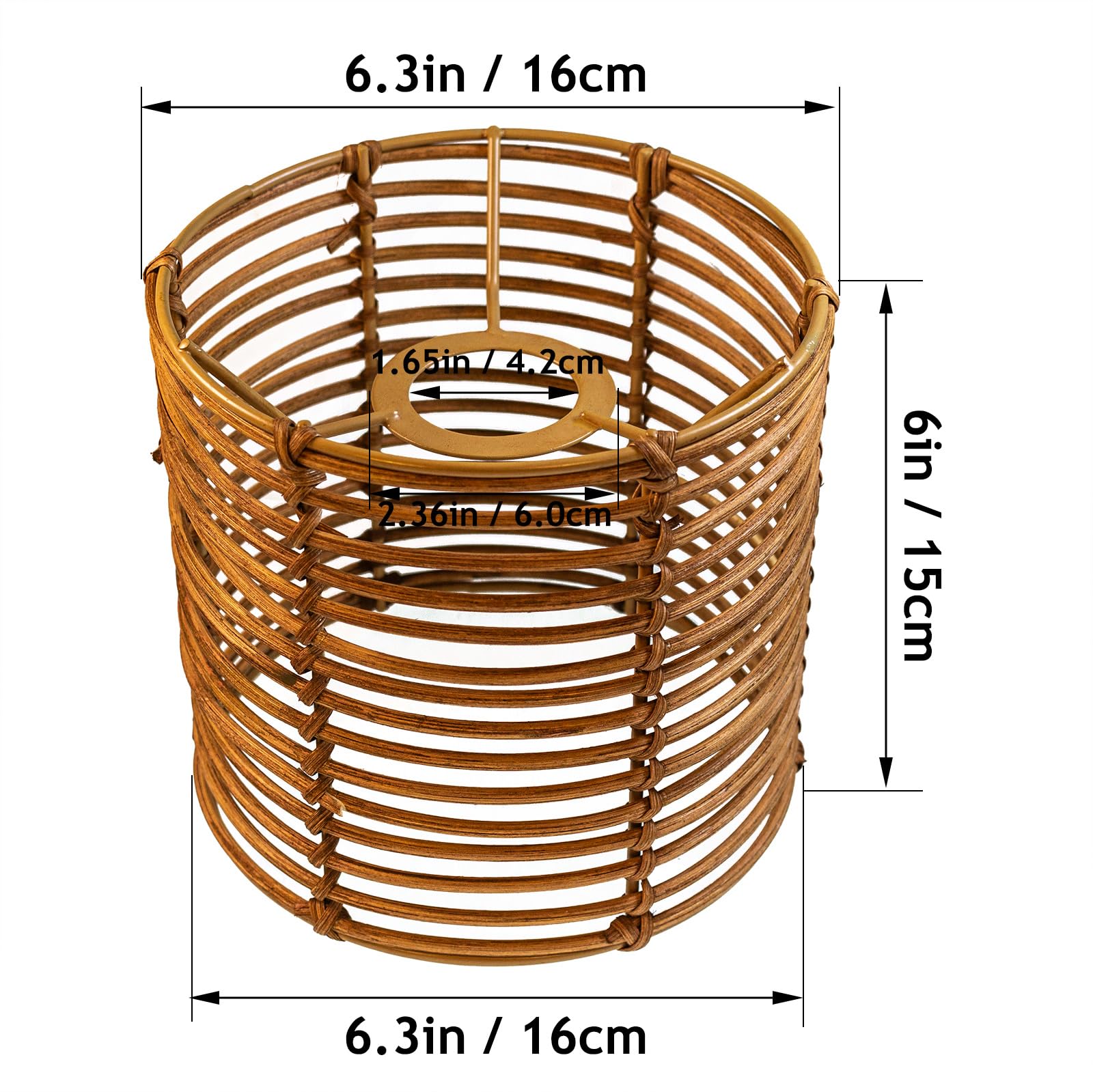 Paralume rotondo in rattan boho, paralume per lampada da tavolo, lampada da appendere e da terra, per tutti gli interni, diametro 16 cm (1, rattan marrone)