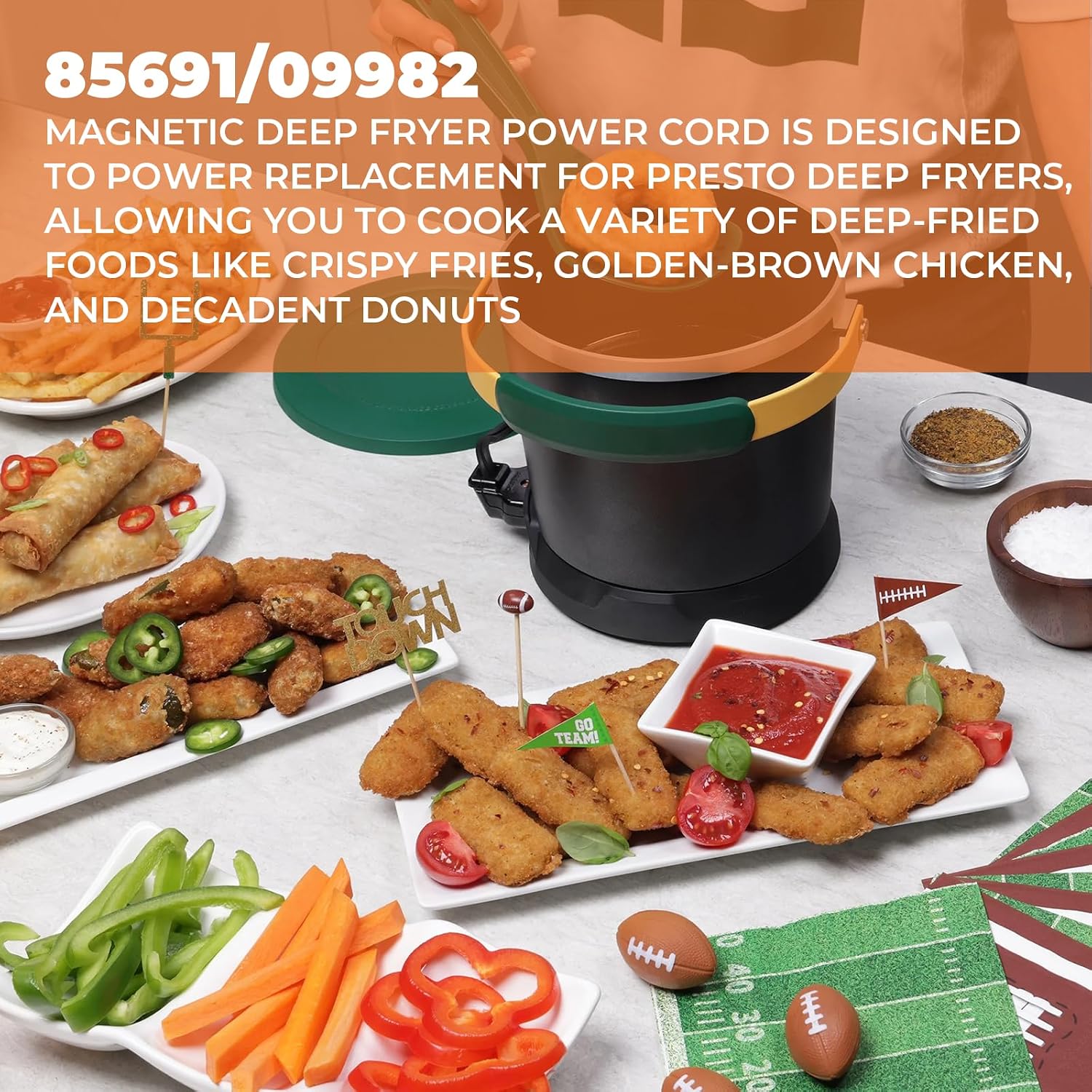 09982 Deep Fryer Magnetic Cord Replacement for Presto Cool Daddy,Fry Daddy,Granpappy Digital Profry Stainless Steel Profry,Electric Fryer Power Cord Fits for Presto 0546607,0546125,0541106,0541107