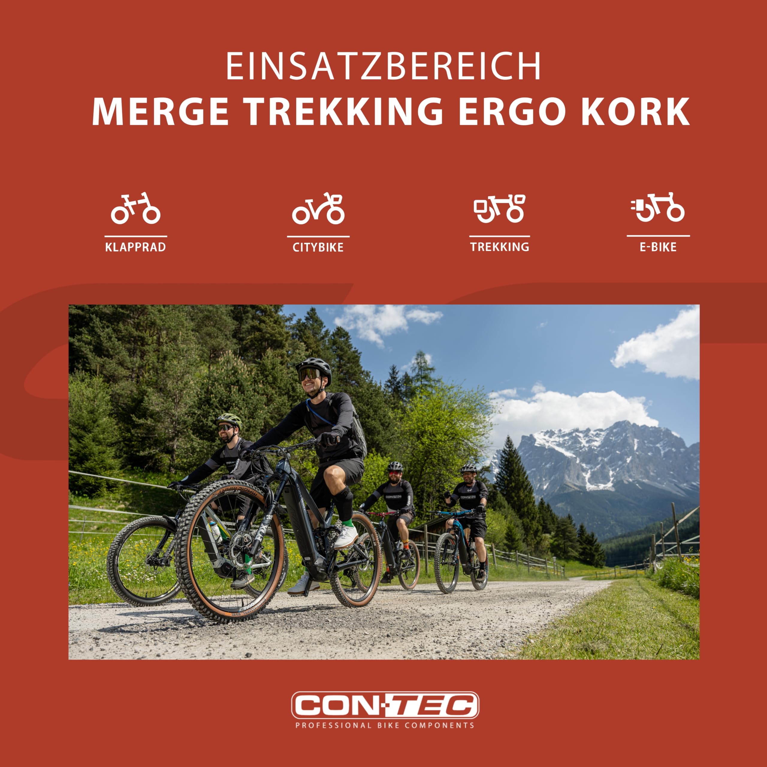 CONTEC Fahrrad-Griffe Merge Trekking Ergo Kork, 140 mm, D3-Dreikomponenten, G-Link-System, Ergonomisch, Stoßdämpfend, Atmungsaktiv, braun, Paar
