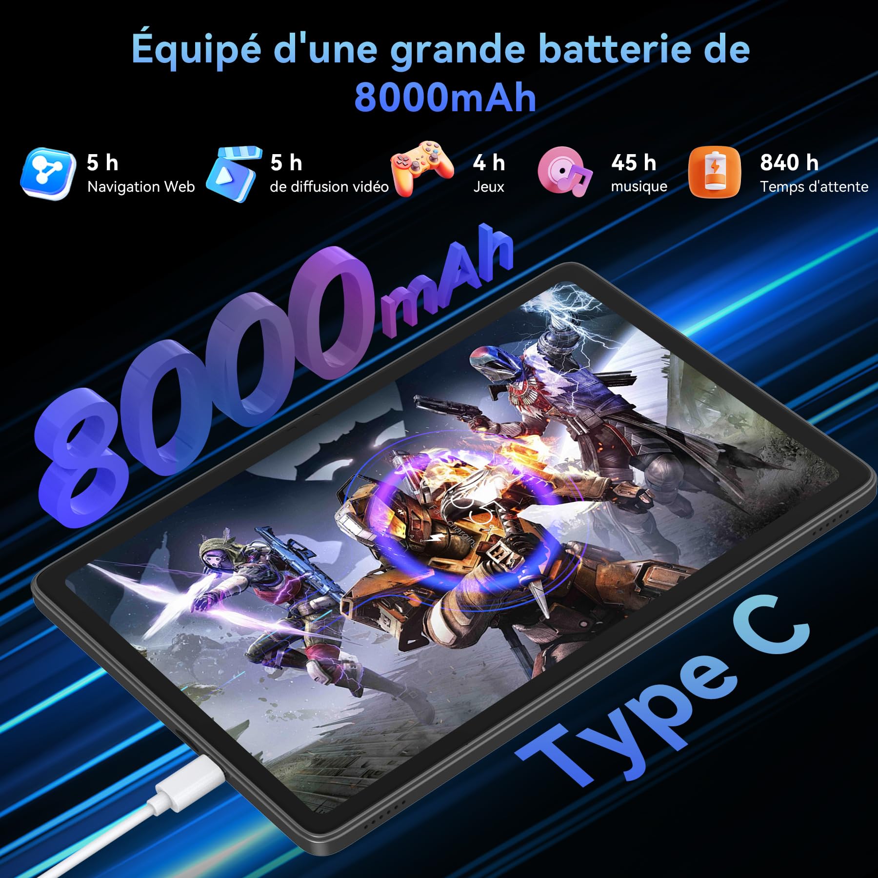 TABWEE T90 Tablette Tactile 11 Pouces Android 16 avec Clavier et Stylet | IA Gemini, 24 Go RAM (8+16) 128 Go ROM (TF 2 To), Écran FHD Widevine L1, Batterie 8000mAh, PC 2 en 1, 5G WiFi/GPS - Gris