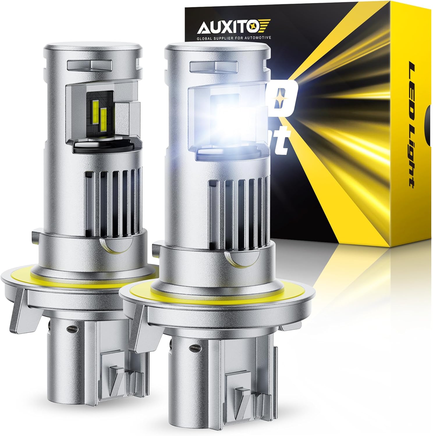 AUXITO H13 Bulb, 6500K Ultra White 10X Increased Brightness, Precision 1:1 Mini Design, Simple Plug Play Installation, Stable Illumination, 99% Vehicles Supported, Pack of 2
