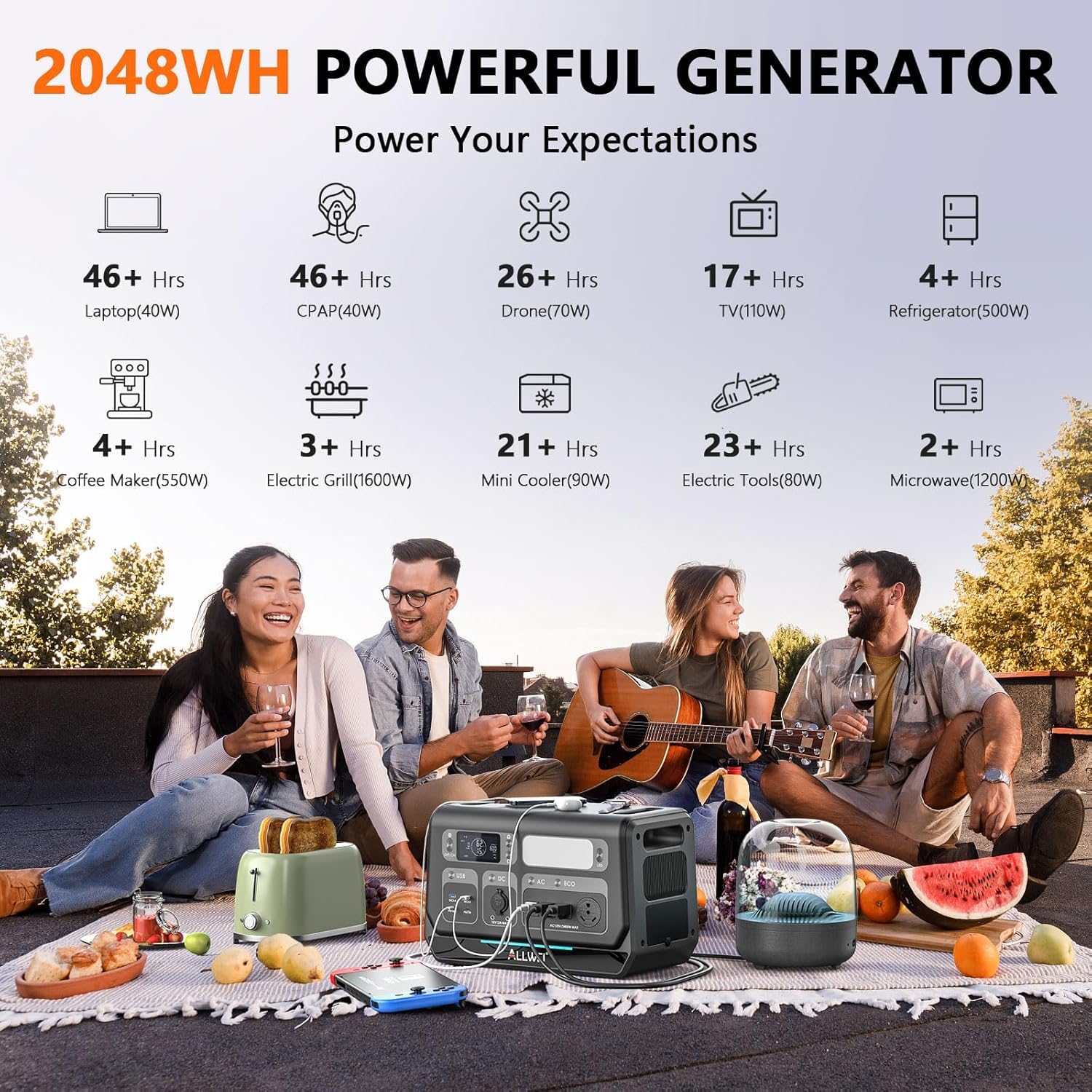 ALLWEI Power Station 2400W (Peak 4800W), 2048Wh LiFePO4 Solar Generator view 7