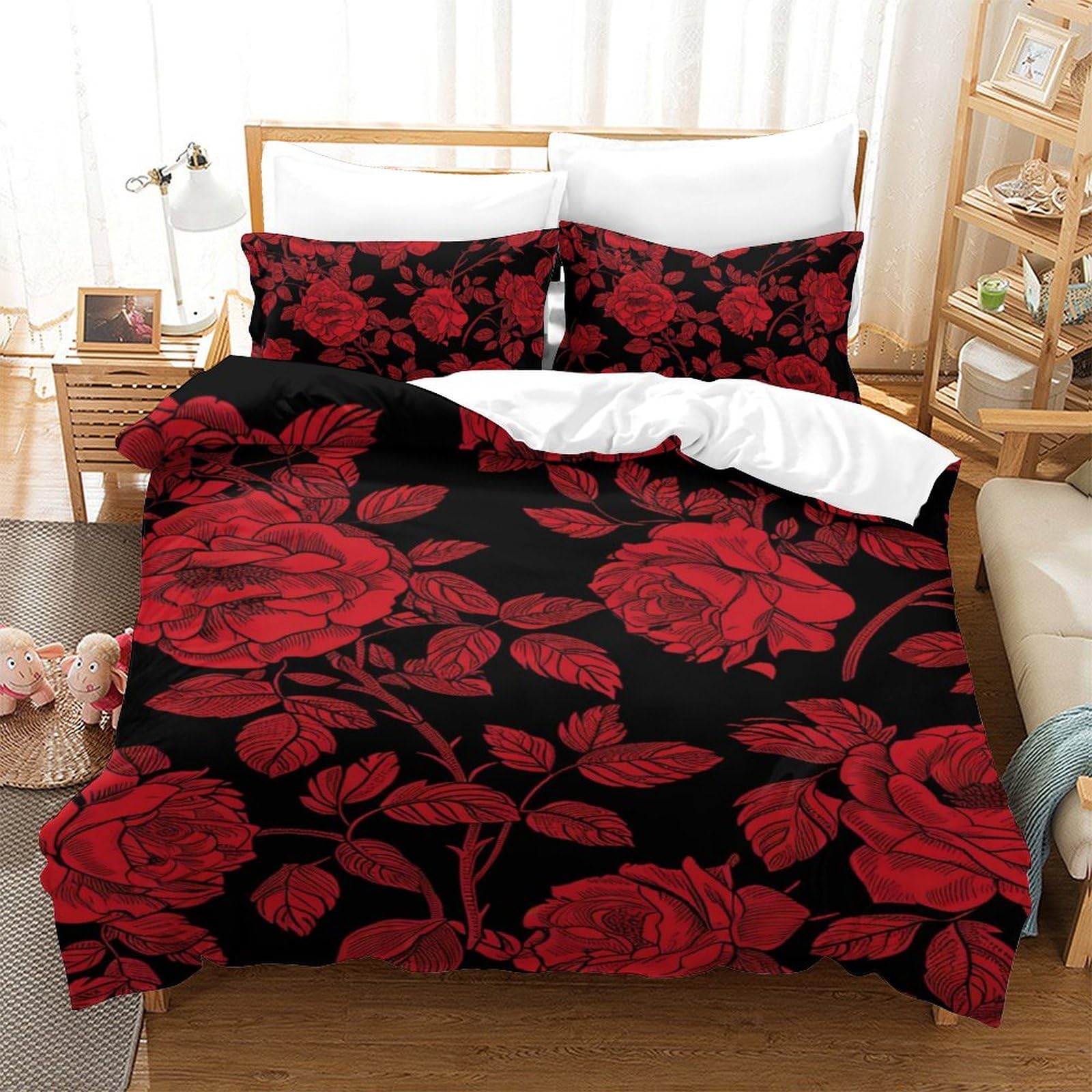Parure de couette 140x200 microfibre rose rouge avec 2 taies