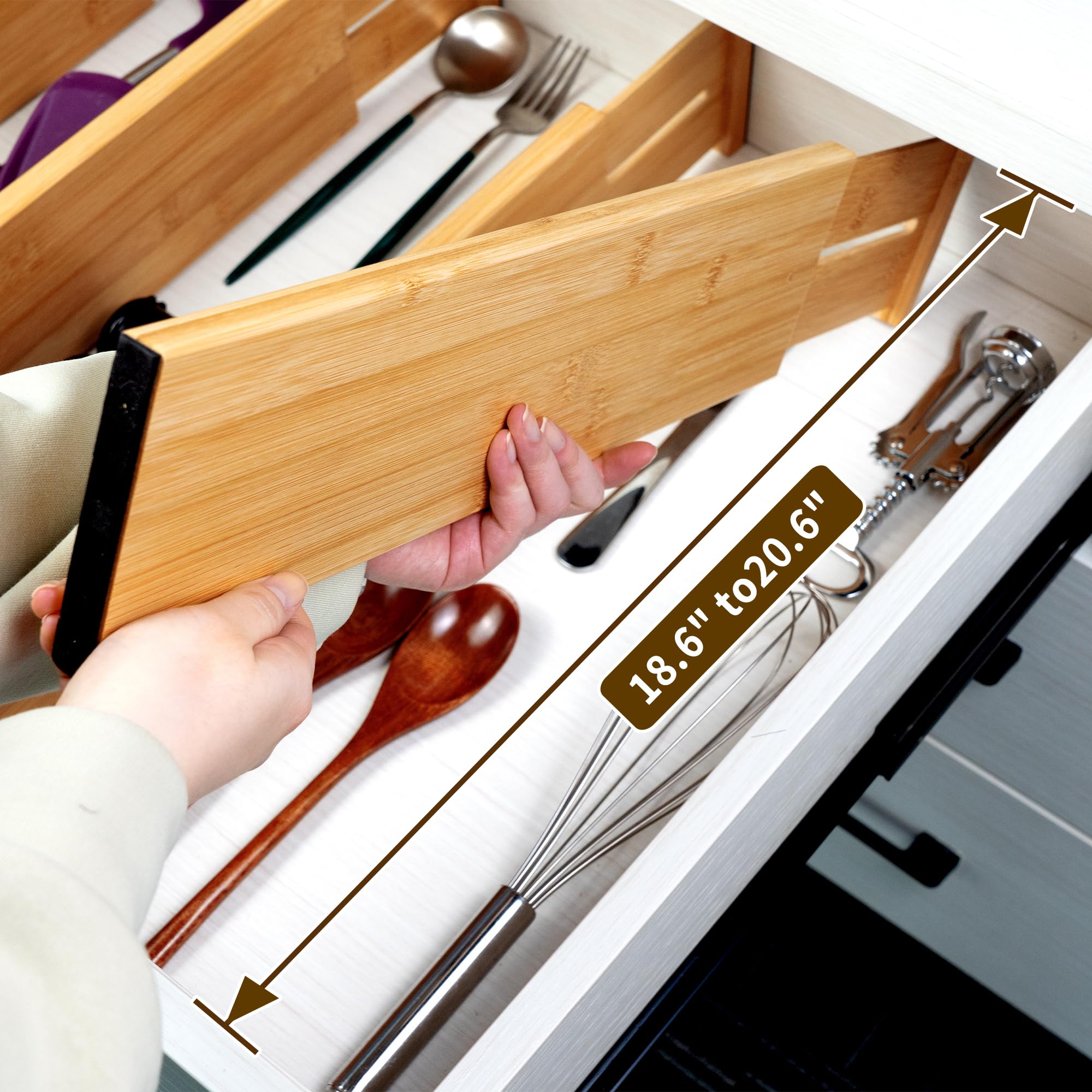 Utoplike Séparateur de tiroir extensible en bambou de 10 cm de haut, organiseur de tiroir de cuisine, placard de coiffeuse, séparateur de tiroir extensible pour vêtements (4 pièces)