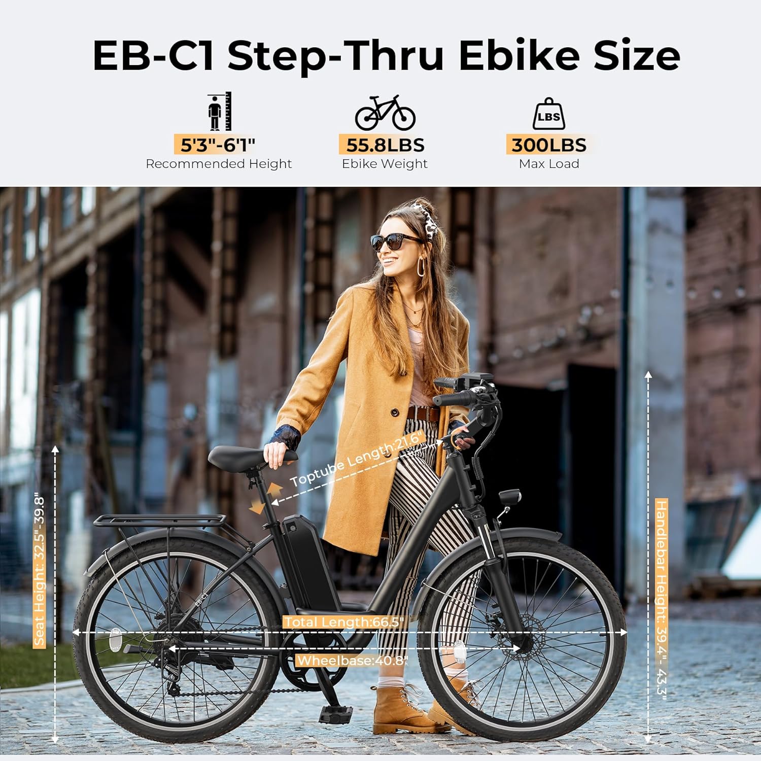 Electric Bike for Adults, Peak 1000W Ebike, 50Miles 21.7MPH UL 2849 Certified Commuter Bike, 26'' City Cruiser Bicycle with 48V Removable Battery, Rear Rack, Adjustable Stem, 7 Speed