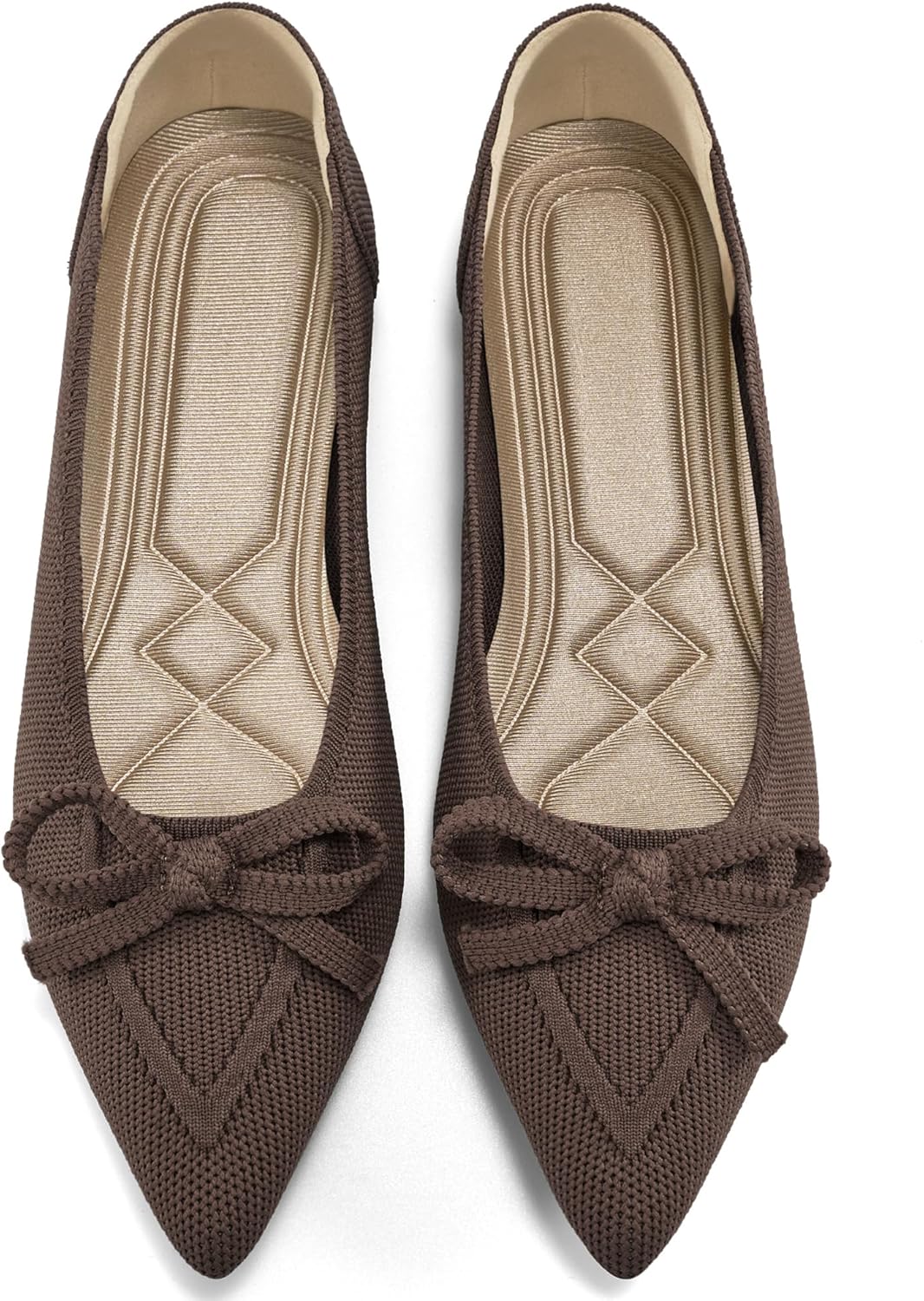 Ablanczoom Ballet Flats Shoes for Women: Dressy Pointed Toe Bow Knit Flats Comfortable Slip On Work Business Casual Shoes