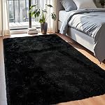 Rugs pour le salon,4x6 Rugs Noir Fluffy pour Chambre,Soft Shag Lavable Coin de lit Jetez le tapis pour les enfants Chambre,Rug nourricière Shaggy non-dérapant