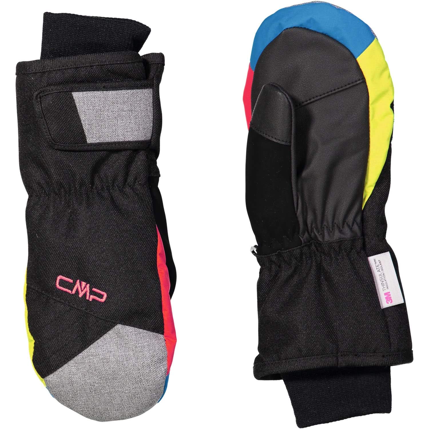 CMP - Kids Twill Ski Mitten, Black-B.Jewel-Strawberry, 6