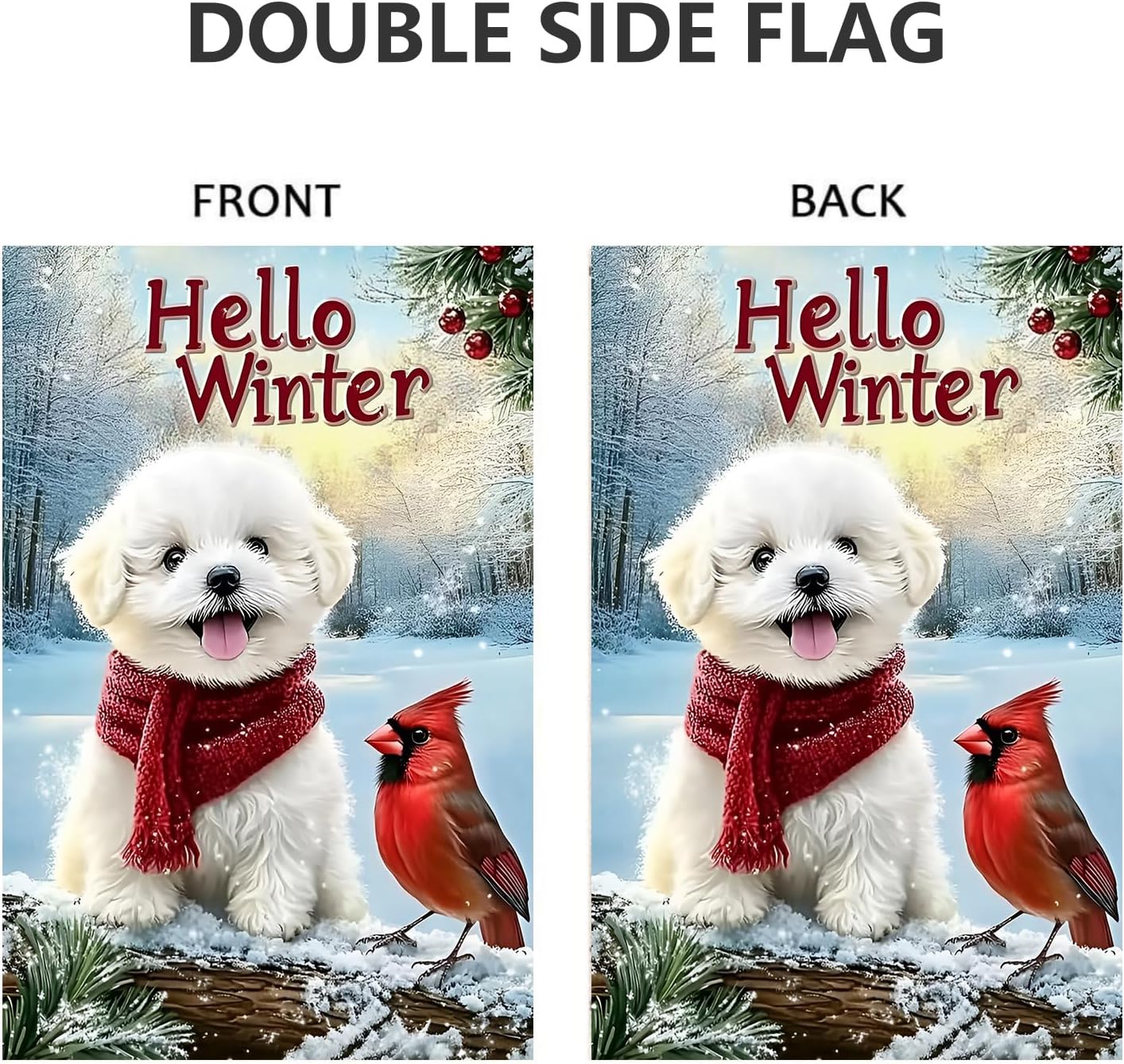 Hello Winter Dog Garden Flags for Outside 12x18 Double Sided, Small Burlap Vacation Bichon Frise Yard Flags Christmas Decoration for Outdoor Garden Patio Decor, Bichon Frise Gifts for Dog Lovers Women - Image 5