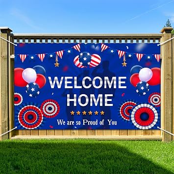 Kimini-Ki Welcome Home Backdrop Military, Welcome Home Deployment Decorations Military Army Soldier Basic Training, Veterans Homecoming Banner Background Sign