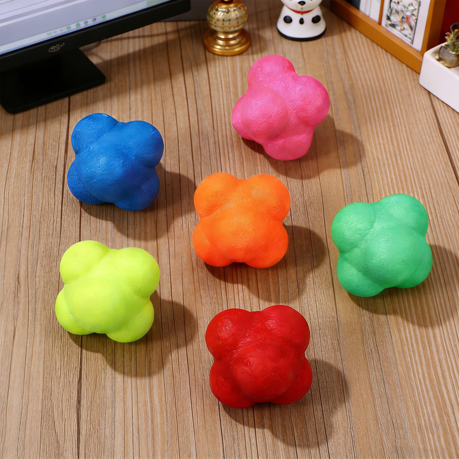 Set di 6 Palline Rimbalzanti Esagonali in Silicone per Allenare la Reattività, l'Agilità, i Riflessi e la Coordinazione Occhio-Mano - Attrezzo per Esercizi di Fitness, Sport e Gioco