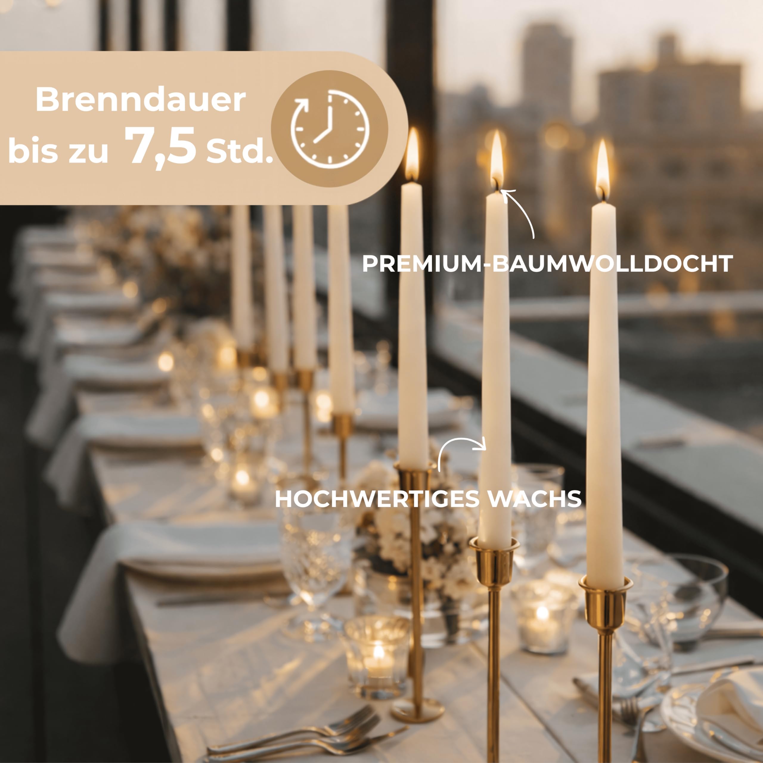 Horeca Candles - Spitzkerzen – Elfenbein Ø 2,3 x 25 cm - 150er Set Leuchterkerzen für Kerzenhalter - 7,5 Stunden Brenndauer - Tropffrei, Rauchfrei, Duftfrei