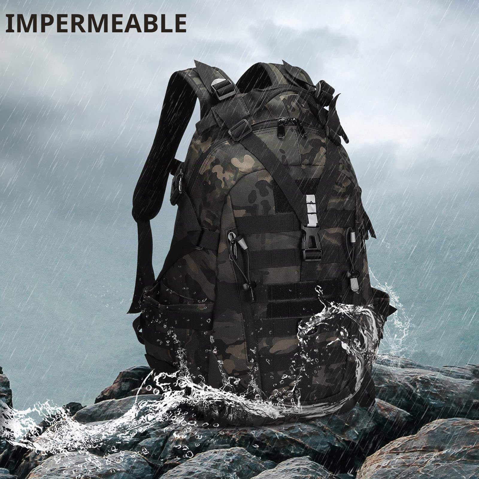 HUNTVP 30L/35L Táctical Backpack Mochila de Asalto Mochila de Marcha Molle Militar Gran Bolsa de Hombro Impermeable para Las Actividades Aire Libre Senderismo Viajar