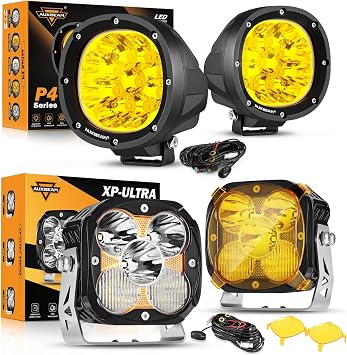 Auxbeam 4In 90W Amber Round Led Offroad Lights+Auxbeam XP-Ultra Series 4.5 Led Light Pods with DRL