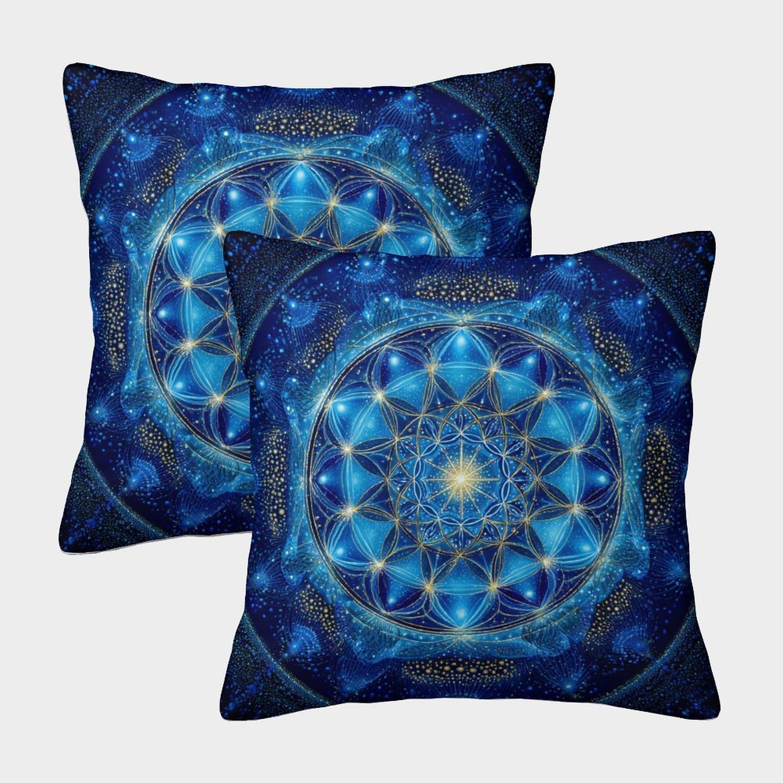 kaiyun 2 Pack The Blue Universe, The Flower of Life Pillow Case Home Decoration Sofa Cushion Cover 45x45cm