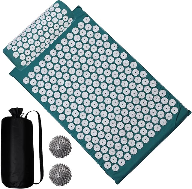 VINTEAM Acupressure Mats with Pillow Massage Mat for Back Neck Relief Massage, Pranamat Yaga Mat with Carry Bag