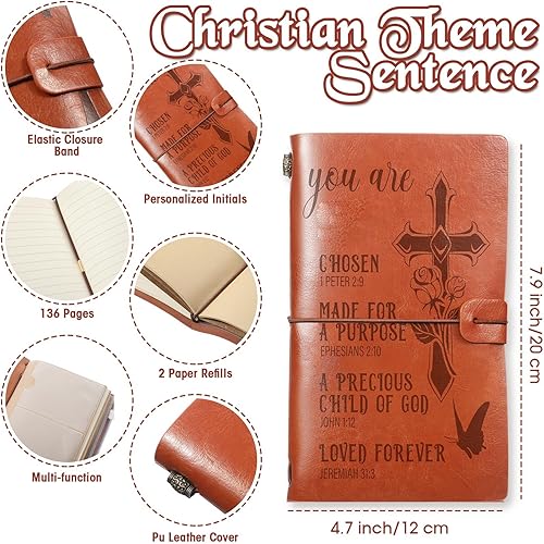 Miniatura 2 de Cuaderno de cuero cristiano recargable para hombres Josué 1 v9 en relieve versículo bíblico inspirador diario bíblico para Navidad regalo de aliento