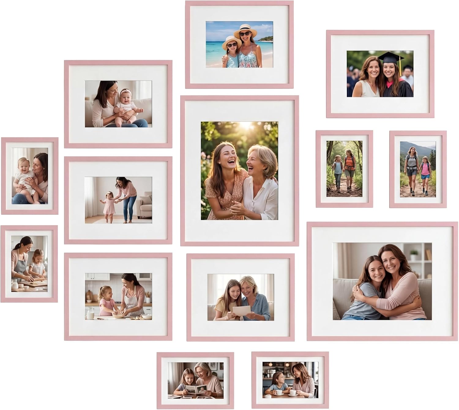 Giftgarden 14 Pack Pink Picture Frames Set with Mats, Assorted Matted Frame for Gallery Wall & Tabletop Photo Frames Collage, Multi Sizes Including 2pcs 11x14, 6pcs 8x10, 6pcs 5x7