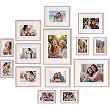 Giftgarden 14 Pack Pink Picture Frames Set, 2pcs 11x14 Matted for 8x10, 6pcs 8x10 Matted for 5x7, 6pcs 5x7 Matted for 4x6, Gallery Frame Collage for Wall or Tabletop Display