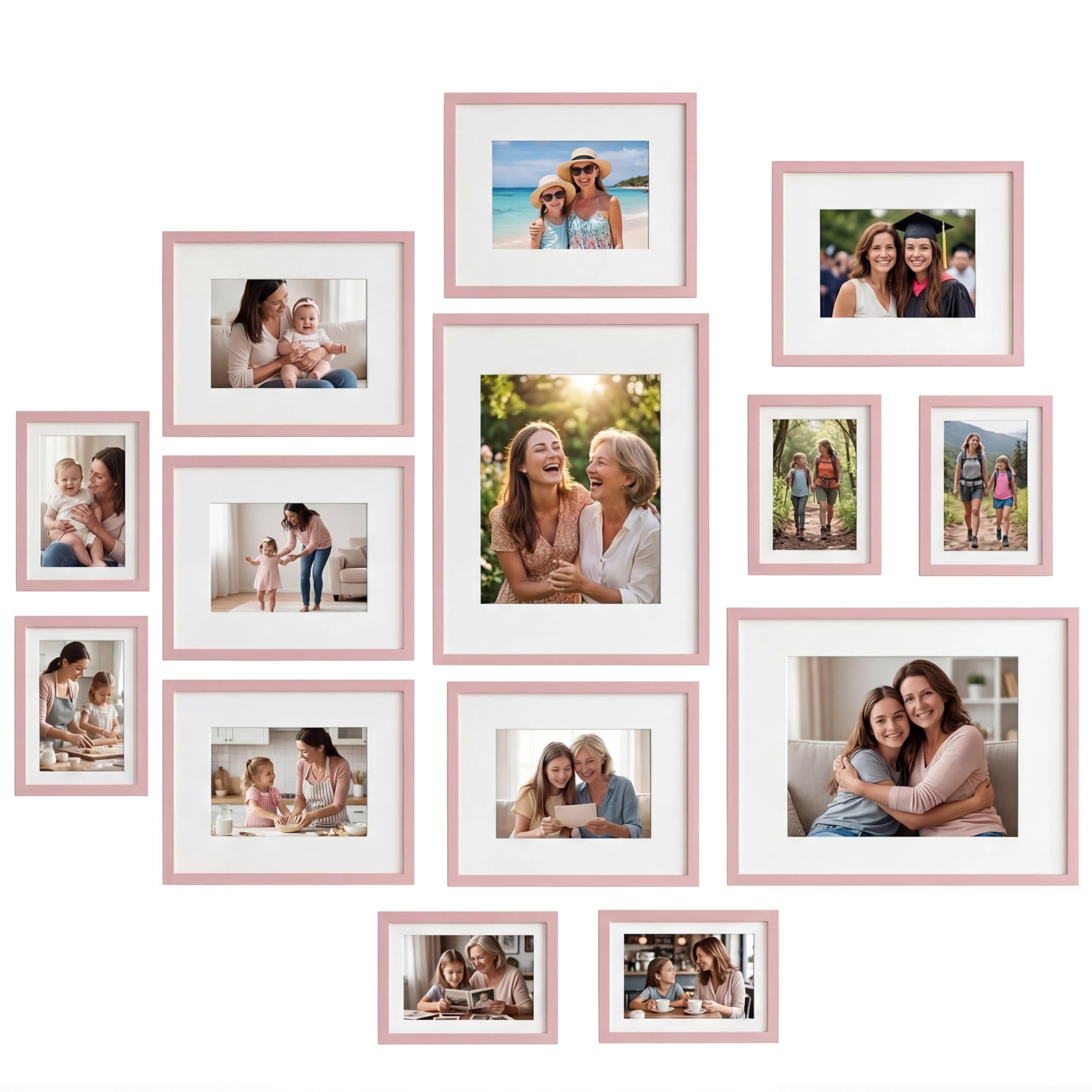 Photo 1 of Giftgarden 14 Pack Pink Picture Frames Set, 2pcs 11x14 Matted for 8x10, 6pcs 8x10 Matted for 5x7, 6pcs 5x7 Matted for 4x6, Gallery Frame Collage for Wall or Tabletop Display