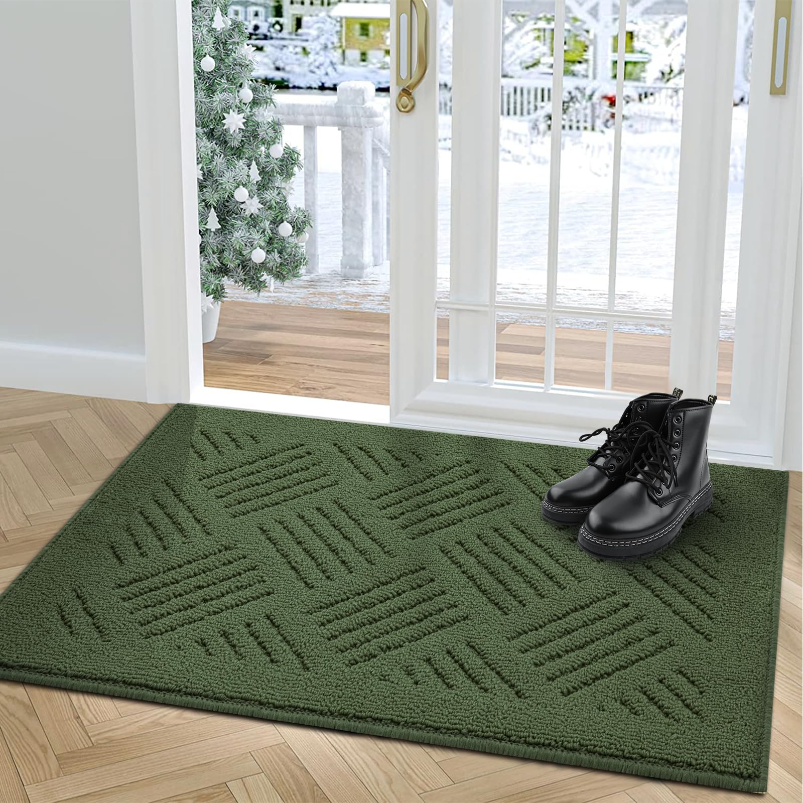 Mat Indoor Doormat, Front Back Door Mats Non-Slip Rubber Backing, Low-Profile Entrance Mats, Absorbent Resist Dirt Doormats Washable Inside Doormat for Entryway(Green,20"x32")OEKO-TEX STANDARD 100