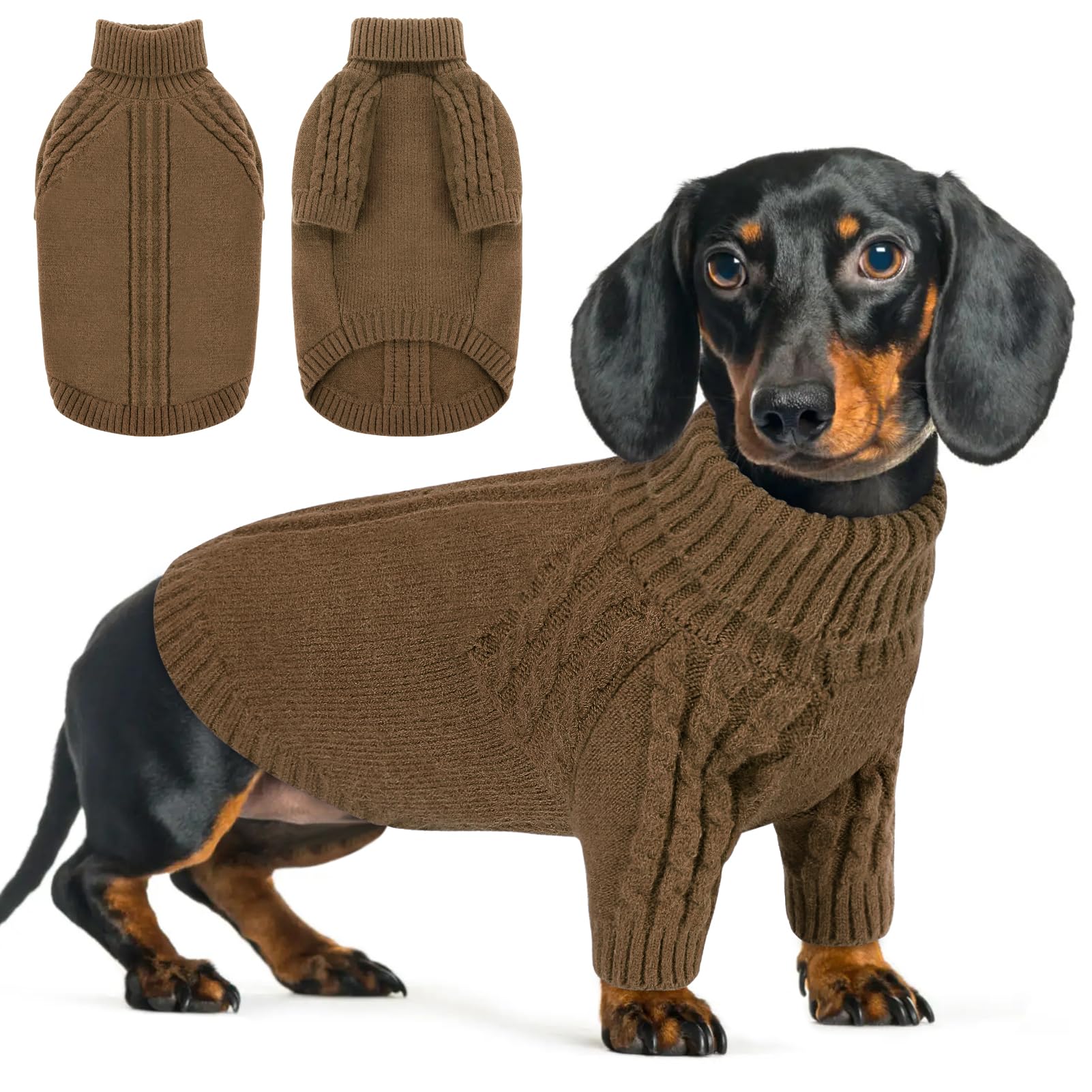 Queenmore XS Dog Jumper, Soft & Warm Knitted Chihuahua Clothes for Puppies & Cats, Fits Chihuahua, Teacup Dogs (Brown, XS)