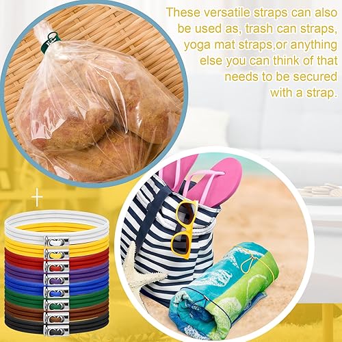Miniatura 5 de GliCraft Juego de 8 bandas de goma ajustables para botes de basura grandes, coloridos, se adapta a bolsas de basura multifunción de 8 a 33 galones,