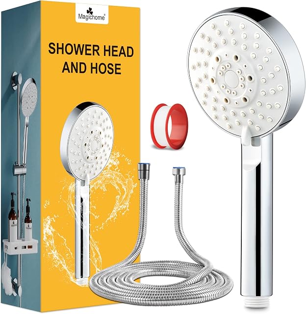 Shower Head and Hose 2M, Magichome High Pressure Shower Head with 5 Spray Modes, Turbocharged Design Powerful Shower Head for Low Water Pressure