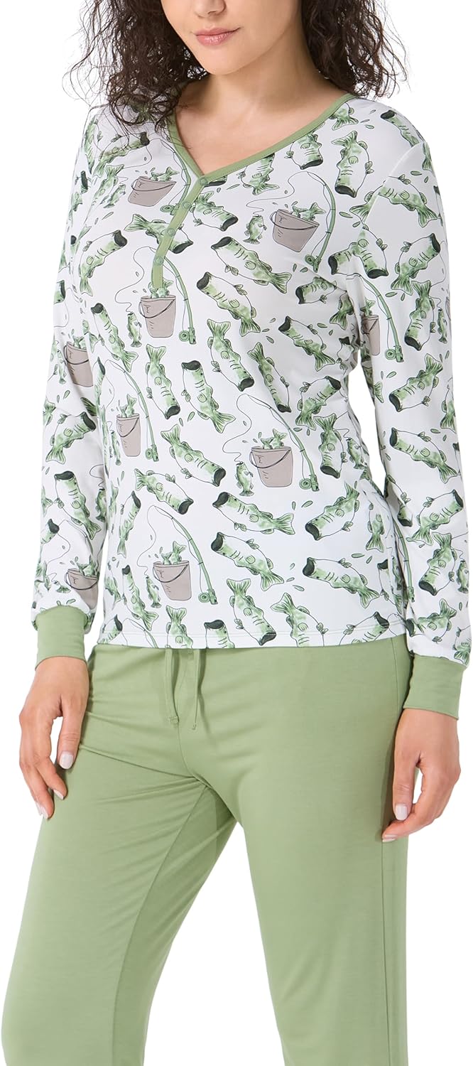 Women's Bamboo Rayon Pajama Set, Long Sleeve Cooling Pjs 2 Piece Soft Loungewear Sleepwear Button Up Lovely Print - Image 5