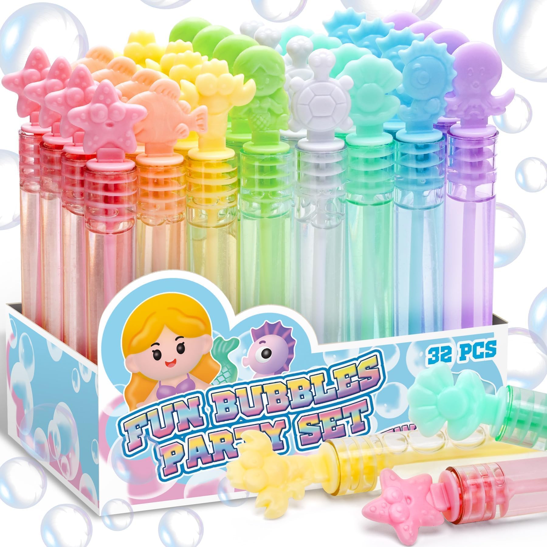 32 Pcs Mermaid Bubbles for Kids with Gift Box