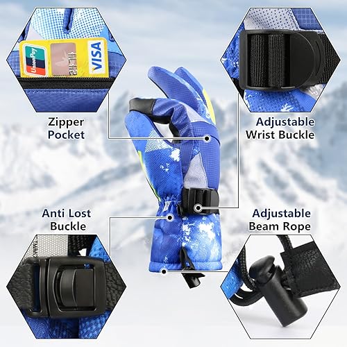 Miniatura 4 de Guantes de esquí, guantes de nieve, 3M Thinsulate guantes de invierno impermeables para clima frío para padres y niñas, ciclismo, conducción, correr