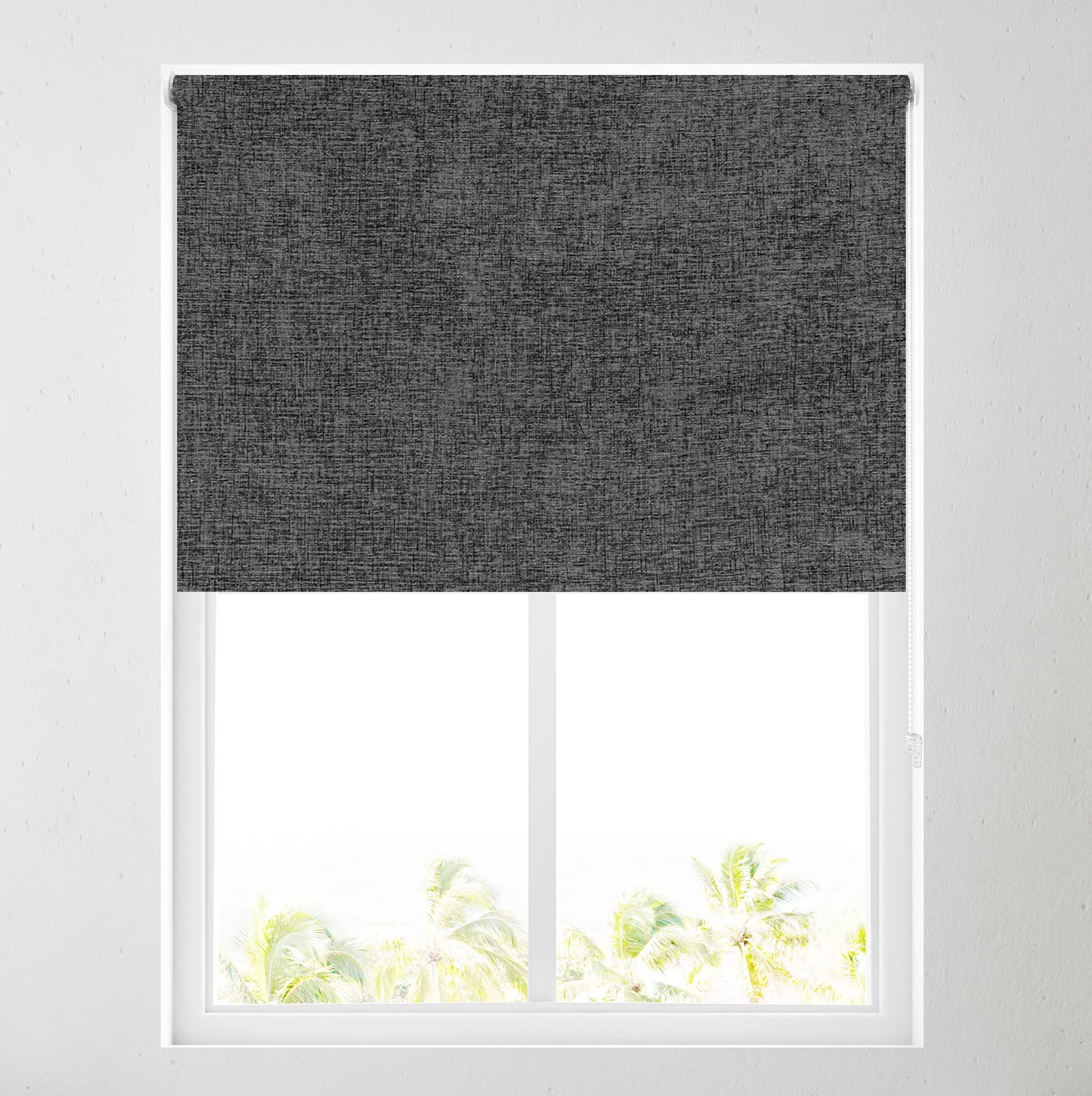 Barnes Blinds And Interiors Charcoal Chenille Thermal Roller Blind (2Ft (61Cm))