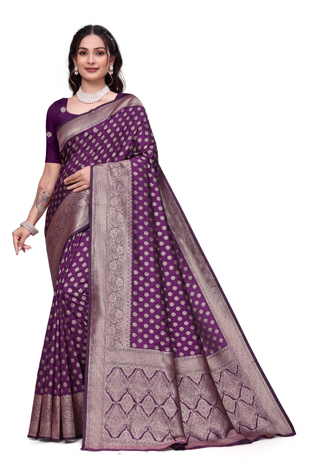 Women Banarasi Silk Golden Zari Work Saree with Unstitched Blouse Traditional Ethnic Saree for Wedding, Party, Festive & Special Occasions-picture-12