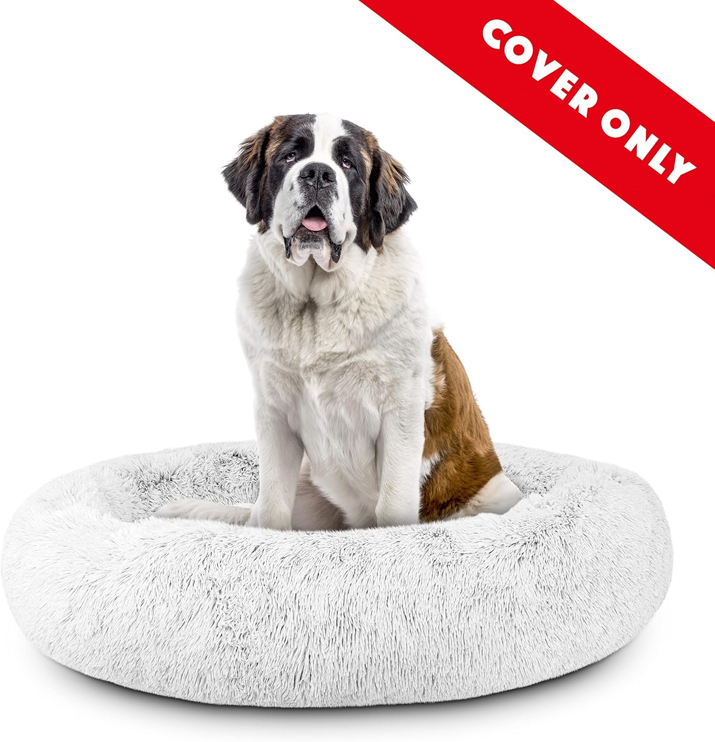 The Dog’s Bed Replacement Zip Cover for Calming Plush Donut Dog Bed, Ice White Fur, XXL